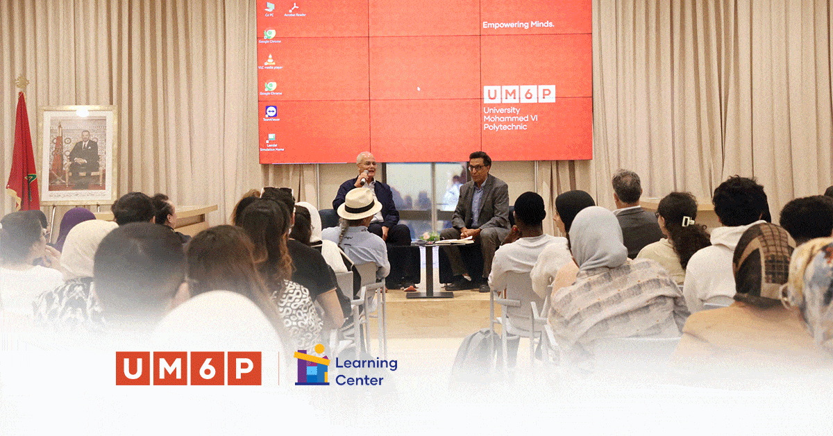 On the 24th of October, an interactive masterclass with Ahmed El Maanouni alternating between screenings and discussions took place at the new Learning Center within UM6P campus in Benguerir.  Each film excerpt was followed by a dialogue between Mr. Maanouni and the audience, facilitating an exploration of the themes and symbols in each work. A total of 11 excerpts from Alyam Alyam, Lhal, and Les Cœurs brûlés were shown, highlighting topics such as the role of the group Nass El Ghiwane and the challenges fa