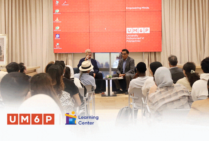 On the 24th of October, an interactive masterclass with Ahmed El Maanouni alternating between screenings and discussions took place at the new Learning Center within UM6P campus in Benguerir.  Each film excerpt was followed by a dialogue between Mr. Maanouni and the audience, facilitating an exploration of the themes and symbols in each work. A total of 11 excerpts from Alyam Alyam, Lhal, and Les Cœurs brûlés were shown, highlighting topics such as the role of the group Nass El Ghiwane and the challenges fa